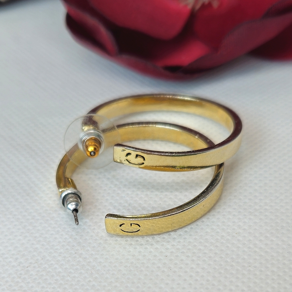 Vintage Guess Designer Gold Plated G Logo Hoop Earrings